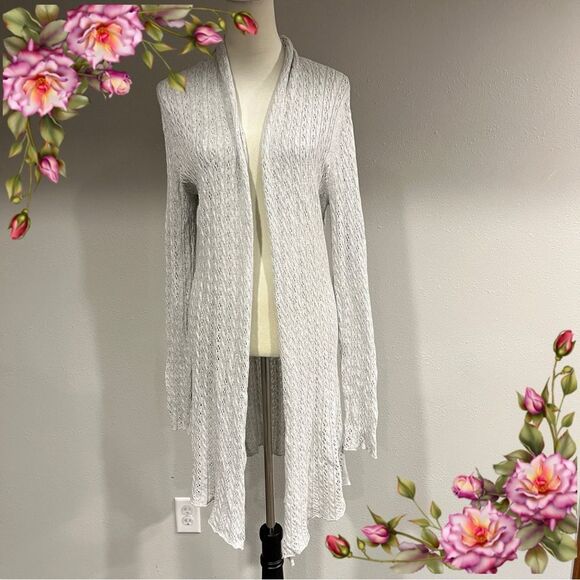 100% cotton Elegant Women's Open-Front Light Gray cardigan sweater size medium - Picture 1 of 13